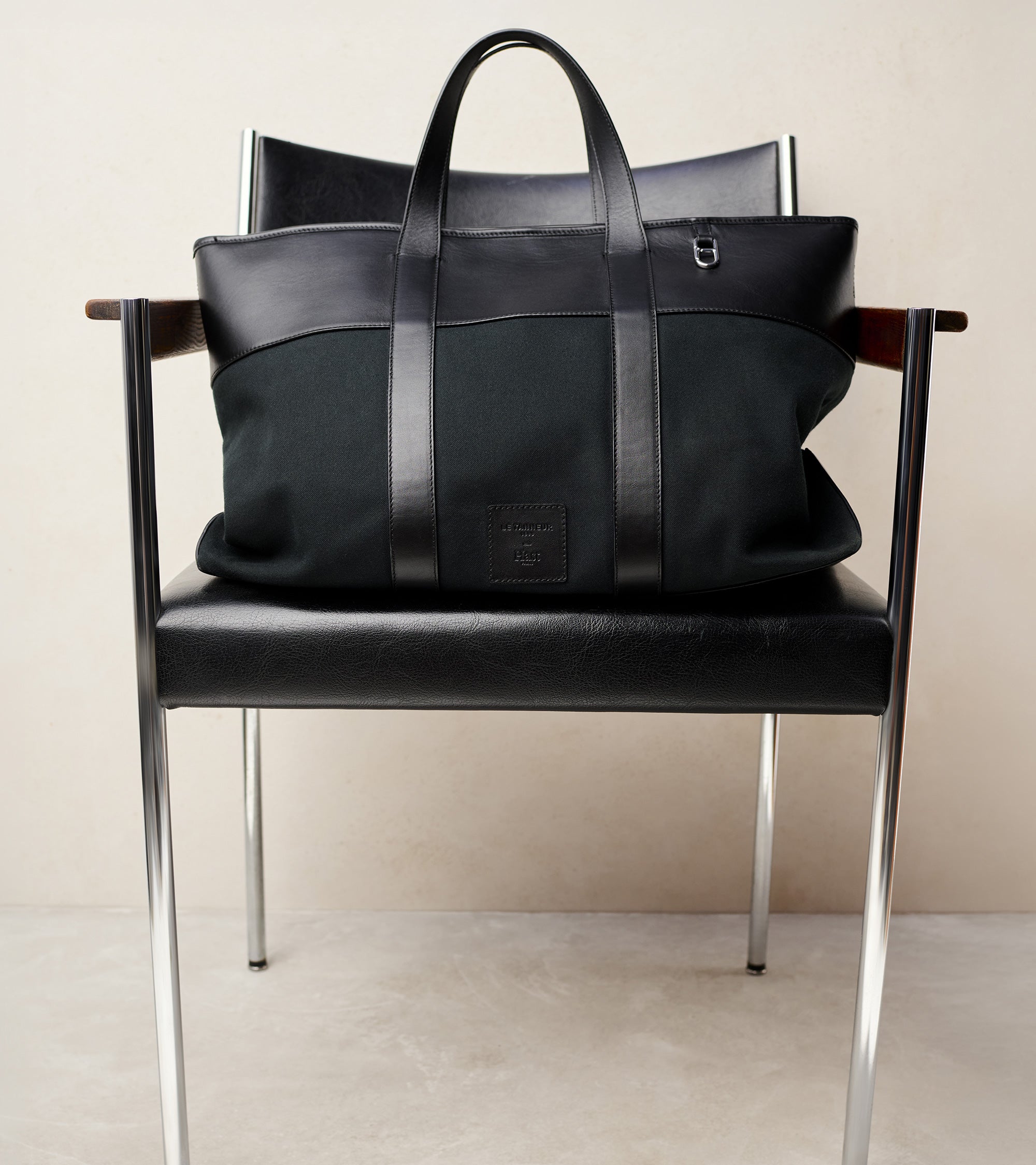 Bolso cabás para llevar en la mano Le Tanneur x HAST de piel lisa y lona de algodón