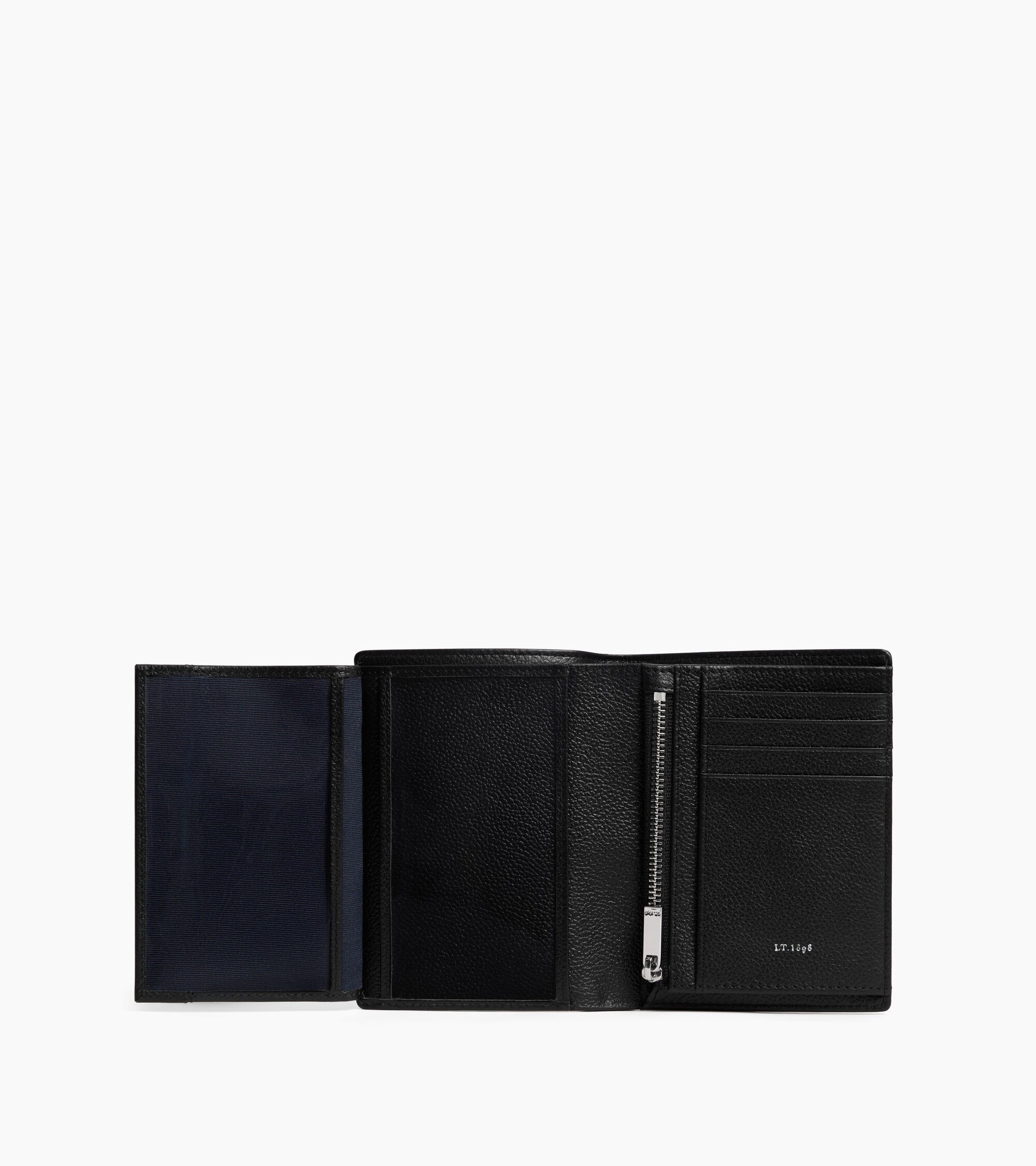 Cartera vertical pequeña de dos secciones con cremallera Lucien de piel granulada
