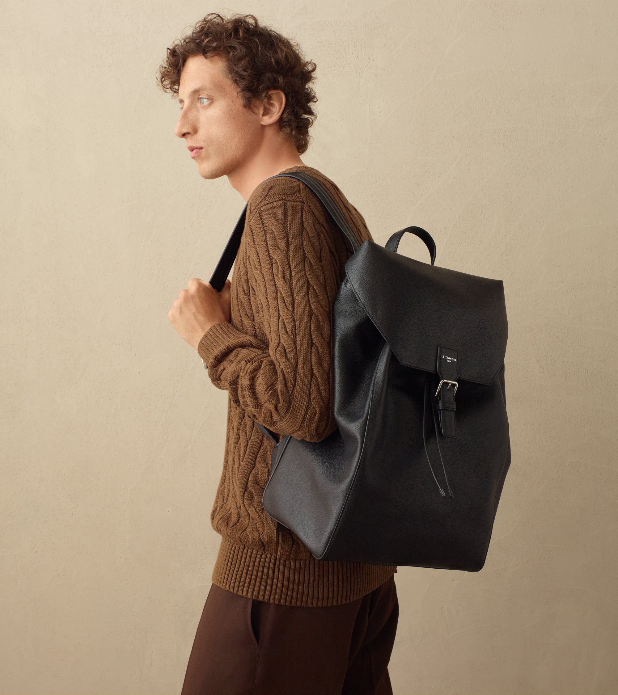 Sac à dos à rabat Emile en cuir grainé