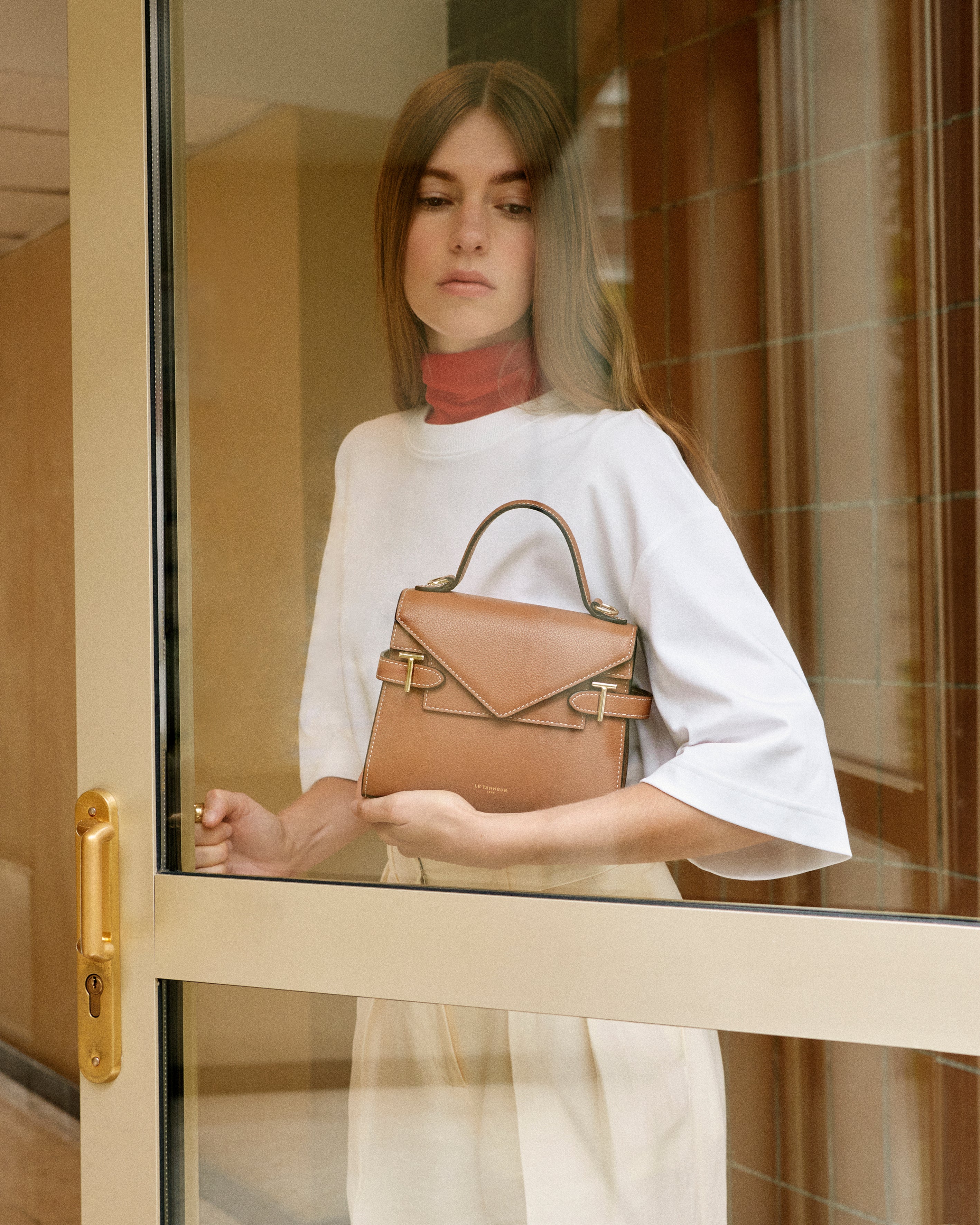 Petit sac à main double rabat Emilie en cuir grainé