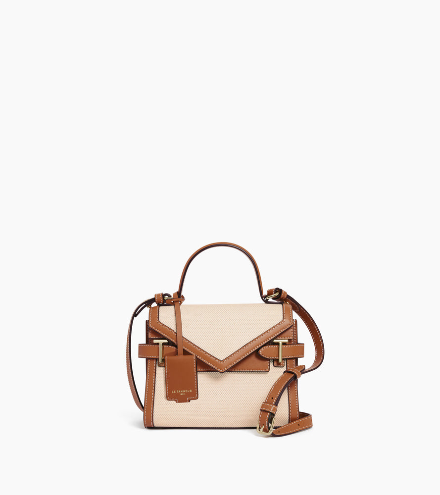 Emilie small handbag in natural canvas and smooth leather with double flap