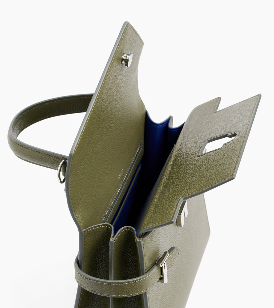 Sac à main double rabat moyen modèle Emilie en cuir grainé