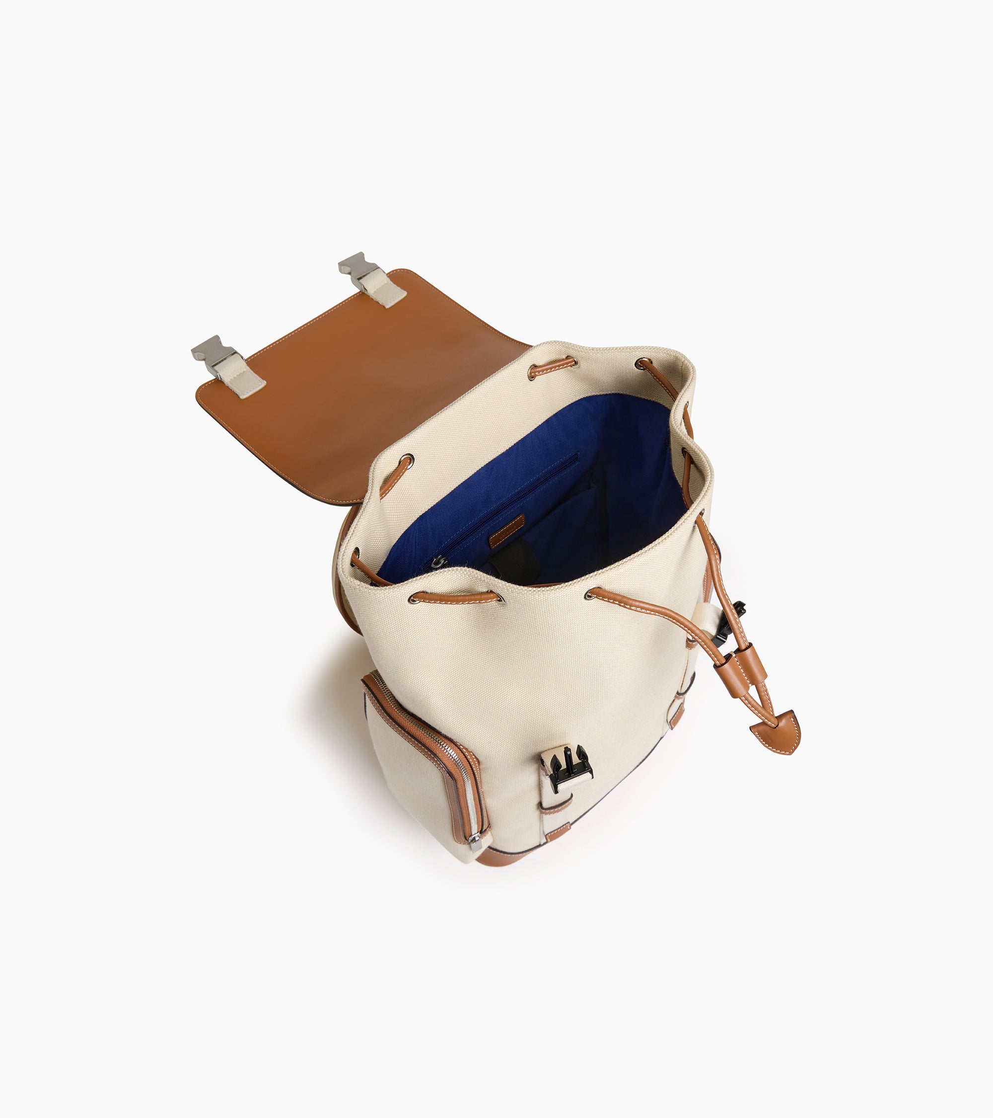Maurice backpack with flap in cotton canvas and smooth semi-vegetal leather