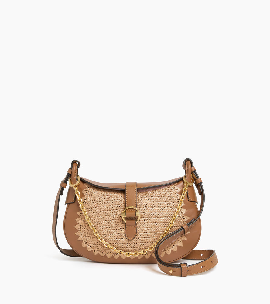 Pia small shoulder bag in raffia effect and smooth leather