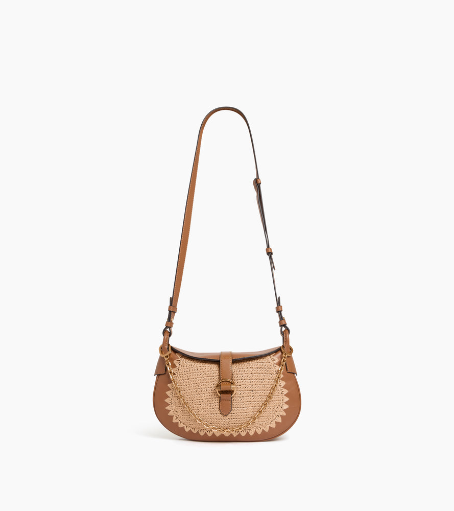 Pia small shoulder bag in raffia effect and smooth leather