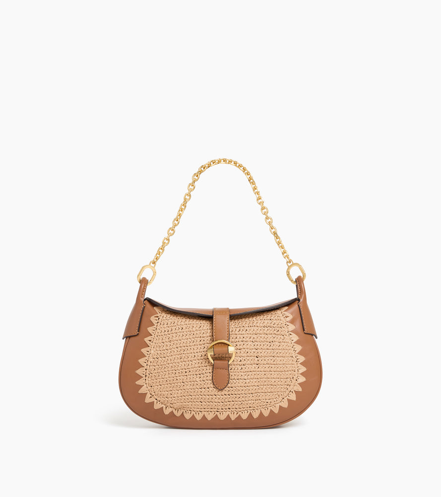 Pia small shoulder bag in raffia effect and smooth leather