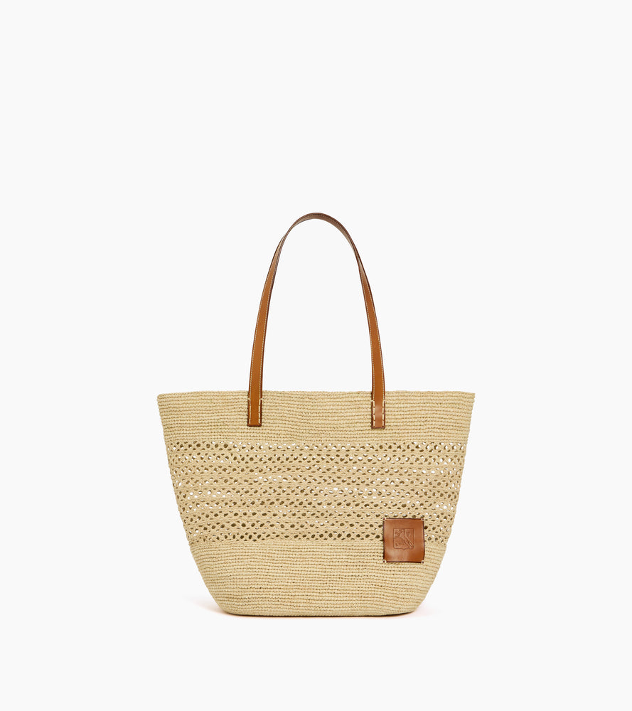 Grand sac cabas le Nattier en cuir lisse semi-végétal et raphia