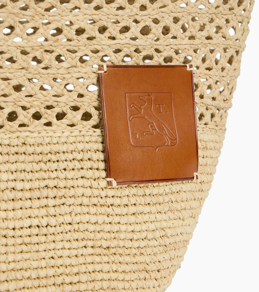 Grand sac cabas le Nattier en cuir lisse semi-végétal et raphia